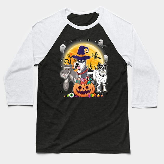 Schnauzer Dog Mummy Witch Moon Ghosts Happy Halloween Thanksgiving Merry Christmas Day Baseball T-Shirt by joandraelliot